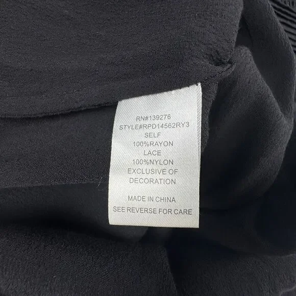 Daniel Rainn Blouse Sz M Black Rayon Ladder Stitch Lace Crochet Cap Sleeves - Picture 8 of 9